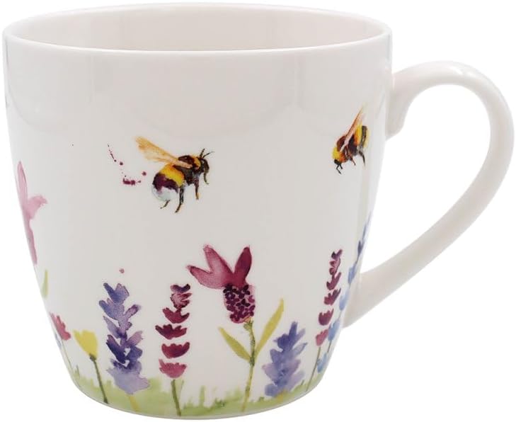 Lesser & Pavey British Designed Coffee Mug | Ceramic Coffee Mugs for Home or Work | Large Mugs for Hot Drinks | Tea and Coffee Cups (Lavender & Bees Breakfast Mug)