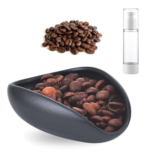 Lot de gobelets doseurs pour grains de café et vaporisateur - Bol doseur en céramique noir - Accessoire à expresso pratique pour les barista, les amateurs de café et de thé, idéal pour la préparation