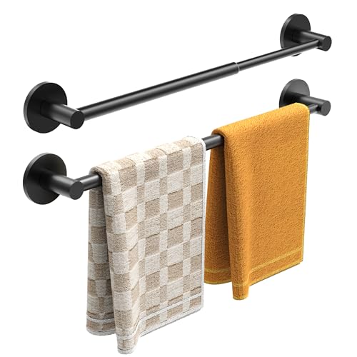 Miroamz Magnetic Towel Bar, Adjustable Towel Rod, Matte Black, 2 Pack