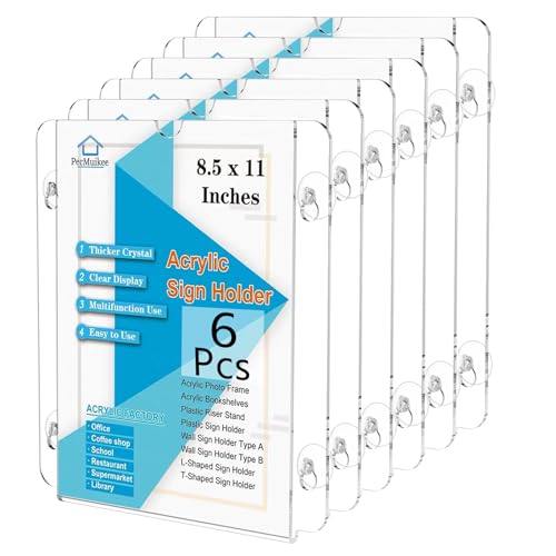 Pecmuikee Acrylic Window Sign Holder Suction Cups 8.5Ã—11,Clear Acrylic Frames Wall Mount Advertising Signage Sign Holder for Glass Door Mall, Office, Home, Store, Restaurant (6 Pack)