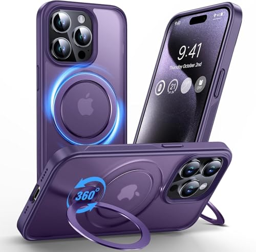Coque iPhone 15 Pro MagSafe antichoc violette protection militaire avec anneau de support 360