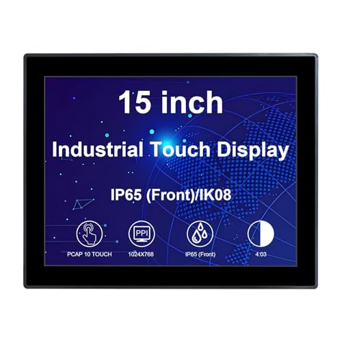 Image of VSDISPLAY 15'' 1024x768 Industrial Touch Monitor IP65 Front Waterproof | IPS LCD Display,4:3 Aspect Ratio,10-Point Capacitive Touch, with H /D VGA Interface for Industrial Outdoor Kiosk Use