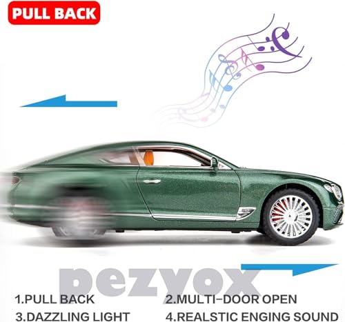Image of Compatible for 1 /24 Bentley Continental GT Model Car Alloy Diecast Toy Car Collectible Pull Back Toy Vehicles with Sound and Light Door Can Be Opened for Girls Boys Gift (Green)