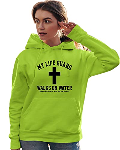 Go All Out Large Safety Green Mens Jesus Walks On Water Christian Easter Gift Idea Sweatshirt Hoodie