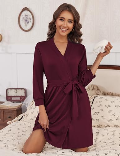Image of HOTOUCH Womens Robe Lightweight Short Knit Bathrobe Soft Ladies Sleepwear with Pockets
