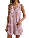 Ekouaer Women's Rompers Summer Outfits Waffle Short Overalls Loose Jumpsuit with Pockets Vacation Clothes Pink S