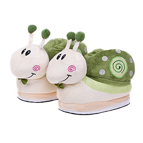 HANDKEI Mignon dessin animé escargot animal pantoufles femmes hiver chaud doux pantoufles d'intérieur pantoufles chaudes pantoufles moelleuses (35/39 EU, vert, numeric_35)
