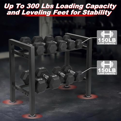 Rvggher Dumbbell Rack, 2-Tier | 3-Tier Weight Rack for Home Gym, 300LB | 450LB Adjustable Dumbbell Rack Stand Only Weight Storage Rack Gym Organizer - Thumbnail 2