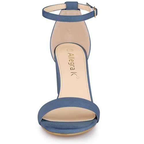Allegra K Allegra K Women's Buckle Ankle Strap High Chunky Heels Haze Blue Sandals 8.5 M US