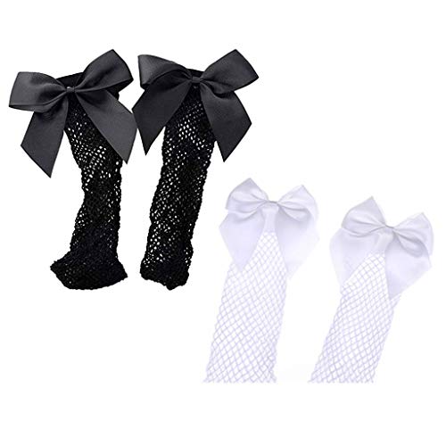 Rtengtunn Chaussettes en Maille pour Fille, Chaussettes pour Fille à la Cheville Chaussettes pour Femme avec Filet de pêche et Chaussettes Courtes avec nœud Papillon – Blanc Blanc – vue 6