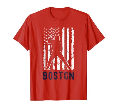 Boston Massachusetts American Flag Baseball Weathered T-Shirt