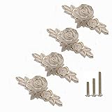 4 Pcs Euro Rose Cabinet Knobs with Backplate, 102mm Vintage Zinc Alloy Flower Drawer Pull Handles for Dresser Vanity Nightstand Cupboard (4.0' Ivory White & Gold Edge)