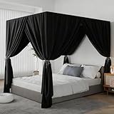 YRDKB Black Canopy Bed Curtains - 4 Corner Post Bed Curtains California King Lightproof Siamesed Drapes Bed Canopy for Adults & Girls Bedroom Decoration(Black,California King)