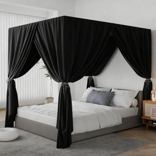 Black Canopy Bed Curtains for King Bedroom Decor