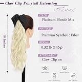 BARSDAR Bow Claw Clip blond koński ogon, treska do włosów, 45 cm, falisty kucyk, przedłużenie włosów dla kobiet, naturalny wygląd, syntetyczny, falowany platynowy blond, koński ogon