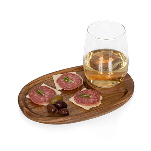 Picnic Time Ncaa Usc Trojans Wine Appetizer Plate Set Of 4, Cocktail Plate With Glass Holder, Cheese Board With Wine Holder, (Acacia Wood) #TOP2