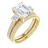 10K/14K/18K Solid Yellow Gold Handmade Wedding Ring, 3.5 CT Emerald Cut Moissanite Solitaire Ring, Diamond Engagement Ring Set for Women/Her, Anniversary/Propose Gifts