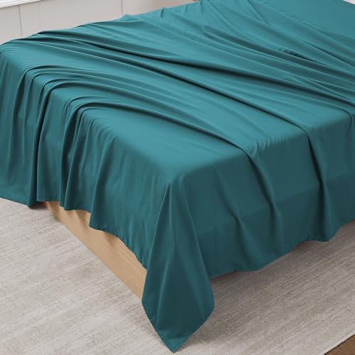 Sweet Home Collection Queen Flat Sheet Only - Ultra Soft & Breathable Brushed Microfiber Top Sheet Only for Queen Beds, Teal