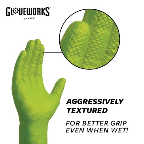 image for GLOVEWORKS HD Green Nitrile Industrial Disposable Gloves, 8 Mil, Latex