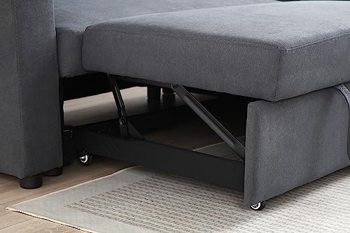 uhome Upholstered Sleeper Sofa with USB Ports sectional Couch Reversible Sofabed, Full XL, Black - Thumbnail 6