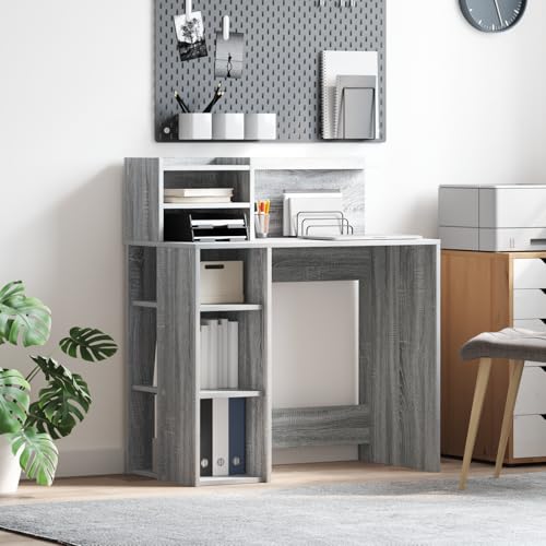 ZQQLVOO Schreibtisch mit Stauraum Grau Sonoma 90x48x101,5 cm Holzwerkstoff Büroarbeitsplatz Schreibtisch mit Montageoptionen