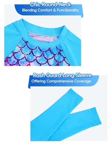Image of Snowheart Girls Rash Guard Swimsuit Set Long Sleeve Bathing Suit Two Piece 3-12 Years