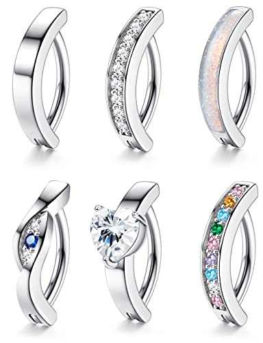 Fiasaso 6Pcs 14G Belly Button Ring For Women 316L Surgical Steel Cz Opal Belly Rings Simple Reverse Navel Rings Body Jewelry Clicker Belly Button Ring Silver #TOP26