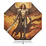 PDZRMY UV Protection Travel Umbrella Archangel Michae Wings Knight Compact for Rain and Sun - Auto Open and Close UPF 50+ Windproof Portable 46” Sun Umbrella for Women and Men