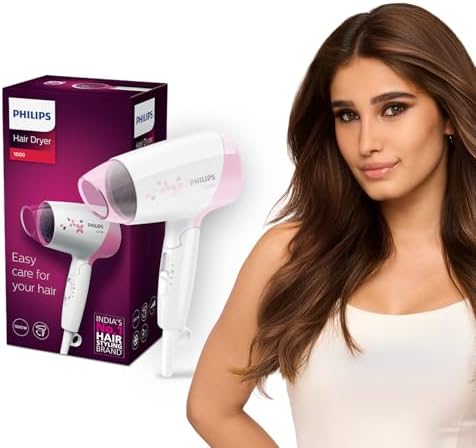 Philips India's No.1 Hair Styling Brand - Foldable Hair Dryer | 1200W | Fast Blow Dry | 2 Heat Settings | ThermoProtect Tech |Travel-Friendly, Quick Dry | Frizz Control For Indian Hair | HP8120