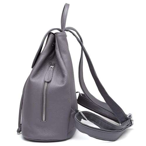 Image of BOYATU Women's Full-Grain Leather Backpack Purse, Minimal Structured Design, Work Commuter & City Travel, Compact Everyday Essentials, Fashion RFID Pocket Bag ((Grey)
