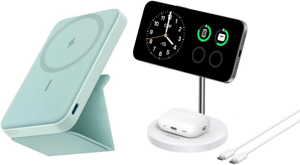 Anker 622 Magnetic Battery (MagGo), 5,000mAh Foldable Magnetic Wireless Portable Charger with Stand and USB-C Port (On The Side), Magsafe-Compatible for iPhone 15/14/13 Series with Upgraded MagS