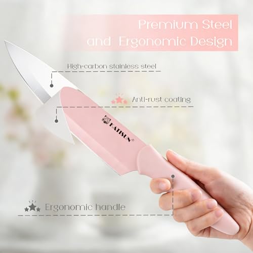 KATISUN 15-Piece Pink Nonstick German Steel Knife Set with Block by Katisun - Image 4