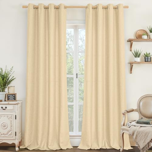 LAMIT Sand Linen Curtains 90 Inch Length for Living Room 2 Panels Set