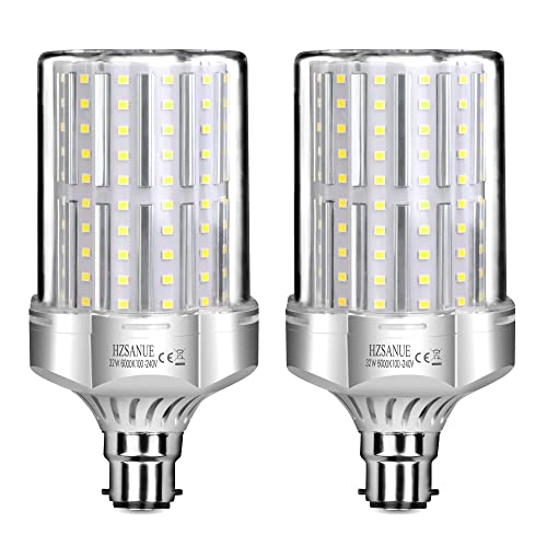 HZSANUE LED Light Bulbs 32W, 260W Incandescent Bulbs Equivalent, 3600Lm, 6000K Daylight White, B22 Bayonet Cap, Pack of 2