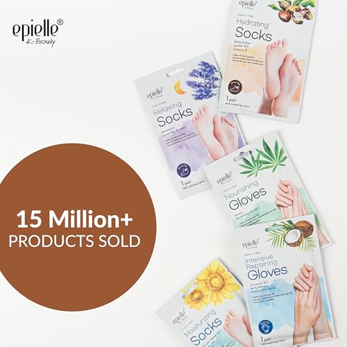 Epielle Hydrating Hand & Foot Masks, Relieve and Soften Dry, Overworked Skin, Self Care , Spa Kit, 6 Moisturizing Gloves & 6 Moisturizing Socks