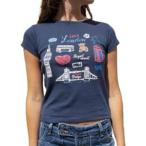 Fabumily Women Graphic Tees Cute Crop Tops Y2k Crewneck Short Sleeve T-Shirts Teens Summer Tops Casual Streetwear