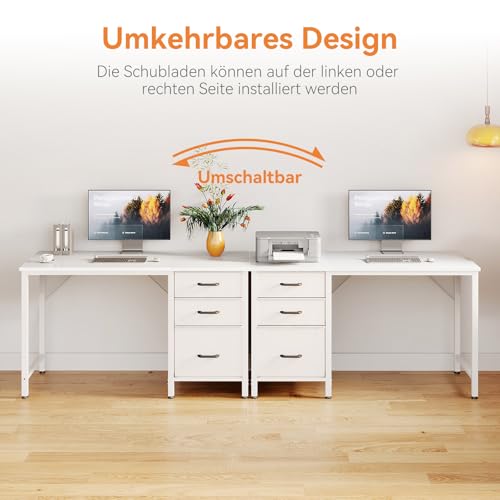 Coleshome Schreibtisch mit 3 Stoff Schubladen, 100x48cm Computertisch, Reversibler PC Schreibtisch mit stauraum, Bürotisch für Home Office, Weiß