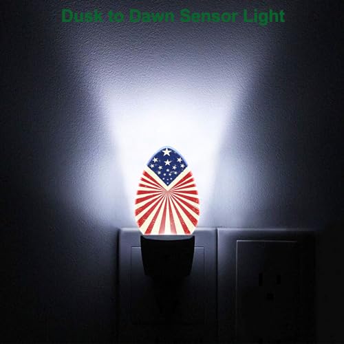 Image of Retro American Flag Night Light Independence Day Patriotic LED Dusk to Dawn Plug-in Nightlight Auto Sensor for Men Women Bedroom Bathroom Hallway Living Room