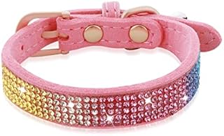TIESOME Rhinestone Cat Collar with Bells, Bling Colorful Crystals Kittens Collars Breakaway Leather Kitten Collars Adjustable Collars for Pet Small Cats Dogs Kittens Puppies(Neck Fit 7"-11", Pink)