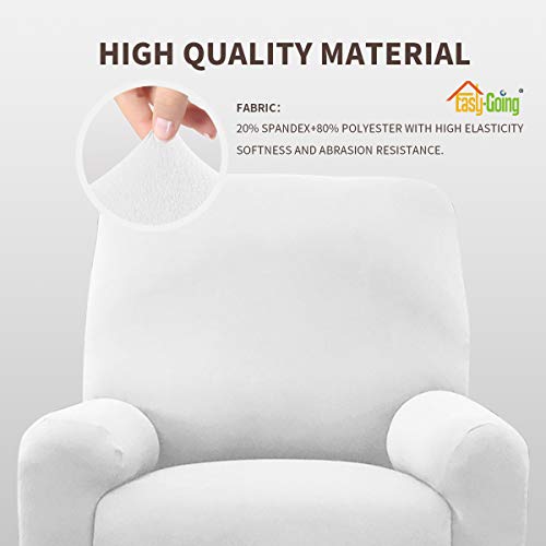 Image of Easy-Going 4 Pieces Microfiber Stretch Recliner Slipcover - Spandex Soft Fitted Sofa Couch Cover, Washable Furniture Protector with Elastic Bottom for Kids,Pet (Recliner,Snow,White