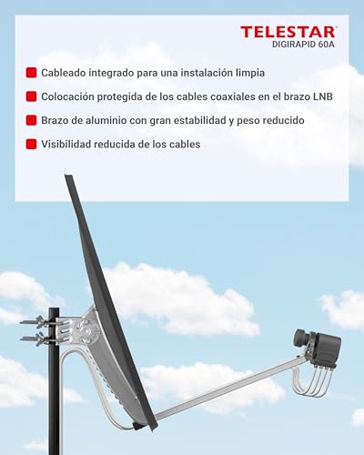 TELESTAR DIGIRAPID 60 A V2 – Antena parabólica satélite (60 cm, Aluminio, Brazo de alimentación Estable Gris Pizarra - imagen 7