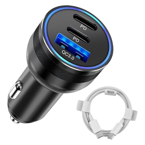 Cargador de coche USB C adaptador de corriente de 3 puertos para vehículo PD