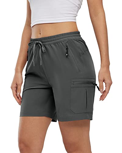 Image of Rdruko Womens Hiking Cargo Shorts with 4 Zip Pockets, Dark Grey XS