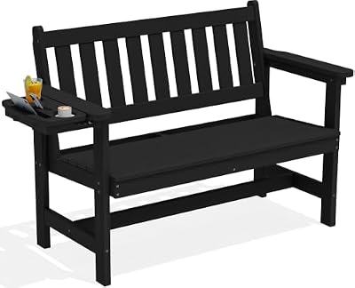 SERWALL HDPE Outdoor Bench, Weatherproof Porch Bench, 1 Pack, Black