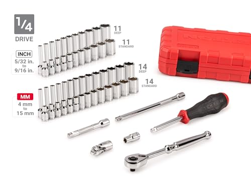 TEKTON 1/4, 3/8, 1/2 Inch Drive Shallow and Deep 6-Point Socket and Ratchet Set with Cases, 212-Piece (5/32-1-5/16 in., 4-32 mm) | SKT95304 thumbnail 2