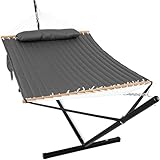 Gafete 2 Person Hammock with Stand for Outside, Heavy Duty Steel Stand, 55inch Double Hammocks, Large Removable Pillow, Storage Bags, Max 475 lbs Capacity (Haze Gray)