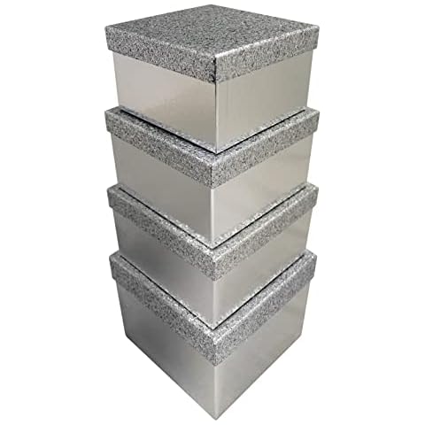 VR Angel 4 x Silver Square Glitter Pattern Gift Box Storage Boxes For Family & Friends Presents Festival Celebrations And Home Uses Cover