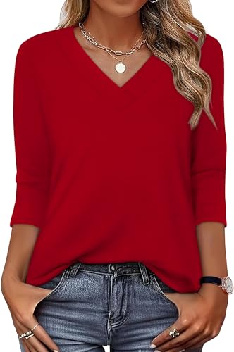 Image of XIEERDUO 3 /4 Length Sleeve Womens Tops V Neck T Shirts Summer Clothes Basic Blouses Dressy Casual 2026 Spring Outfits