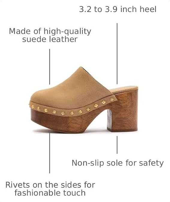 Agodor Studded Platform Clogs Mules-Lightweight Chunky Heel SlipOn Clogs Studs Round Toe Heeled Mules