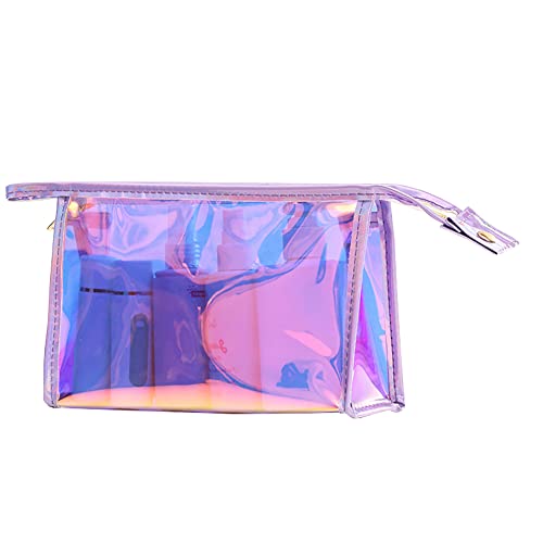 ccHuDE Laser PVC Cosmetic Bag Holographic Iridescent Makeup Bag Travel Toiletry Pouch Colorful Cosmetic Organizer Pouch with Zipper for Girls Teens Bridesmaids Purple